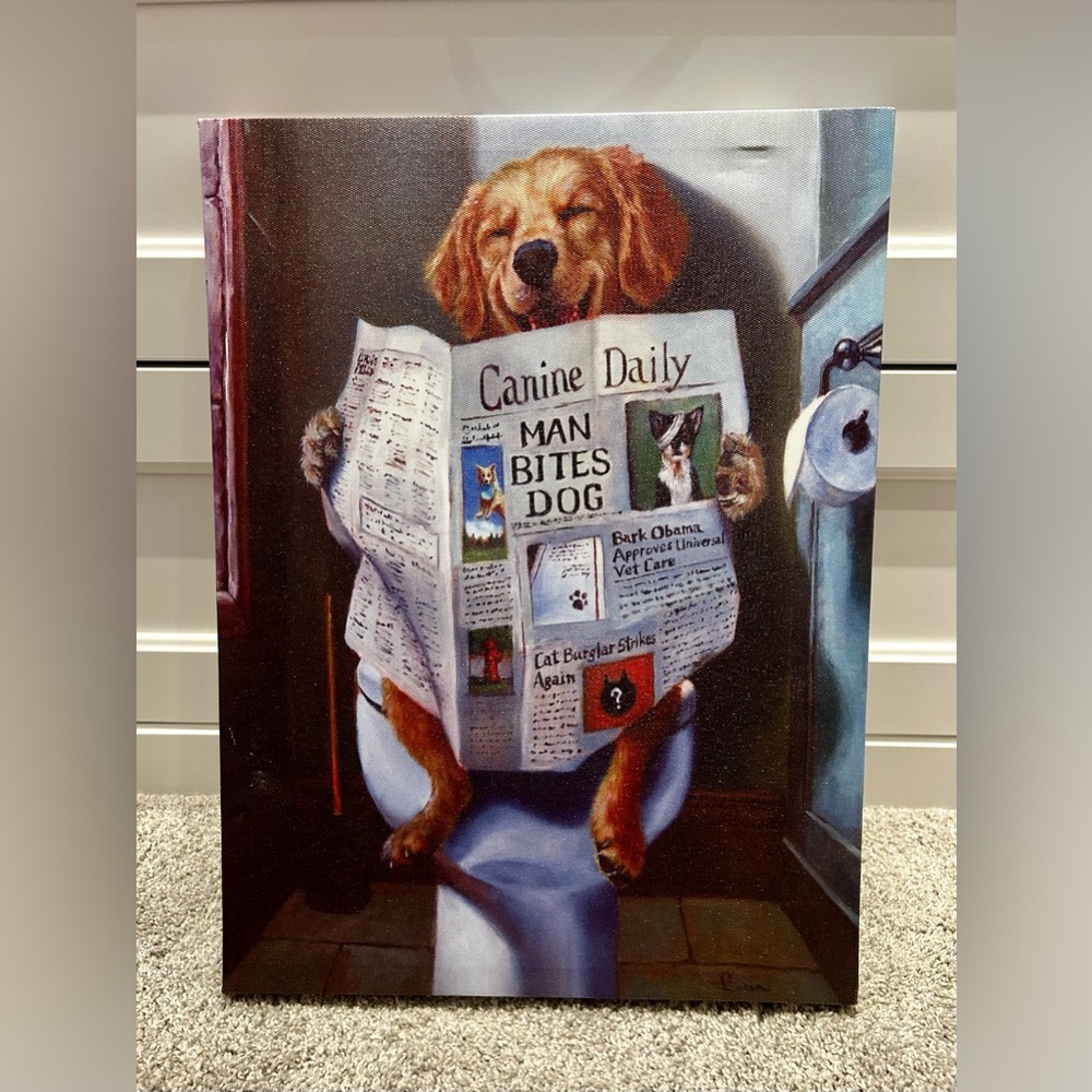 Stupell Industries Lucia Hefferman “Dog With Newspaper In Bathroom” Canvas print